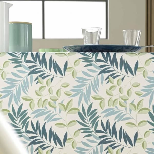 Rektangulär fläckbehandlad duk - 145x240cm - Salvia lövverk - Vit