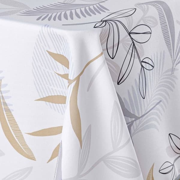 Rektangulär antitagsduk - 150x240 cm - Beige, grå och vit lövverk - Vit
