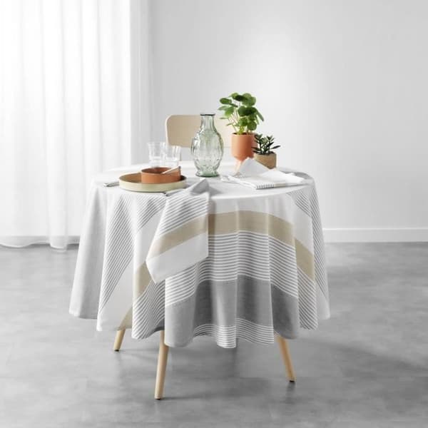 Rund duk Diameter 180cm - Vävt färgad - Vit