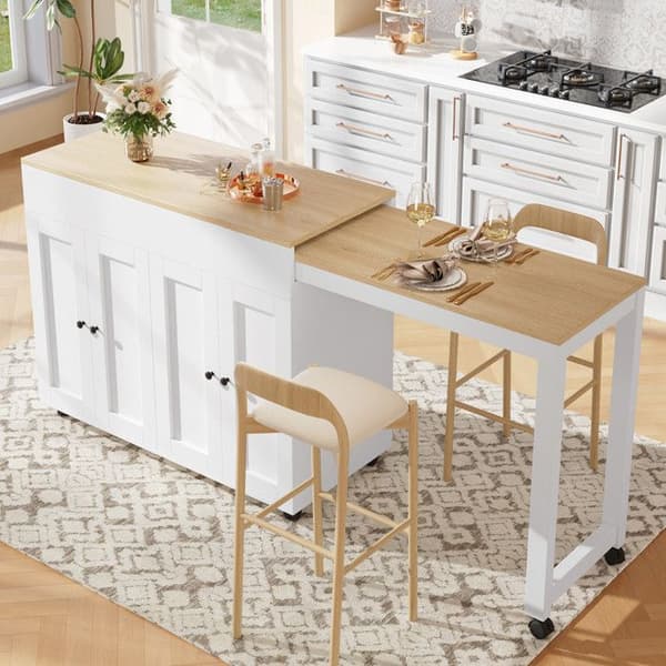 Retractable modern bar (118-180 x 50 x 94 cm) som kan användas som rumseparerare, vit