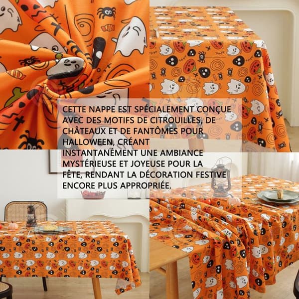 INN Halloween 140x200cm halloween rund duk pumpor spindelspöken Den tvättbara duken är vattentät och fläckbeständig dekorativ