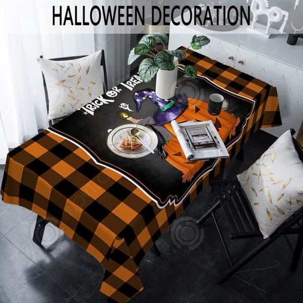INN Halloween duk 153x259cm halloween fyrkantig duk pumpa och spindelnät skrämmande halloween dekoration inomhustyg