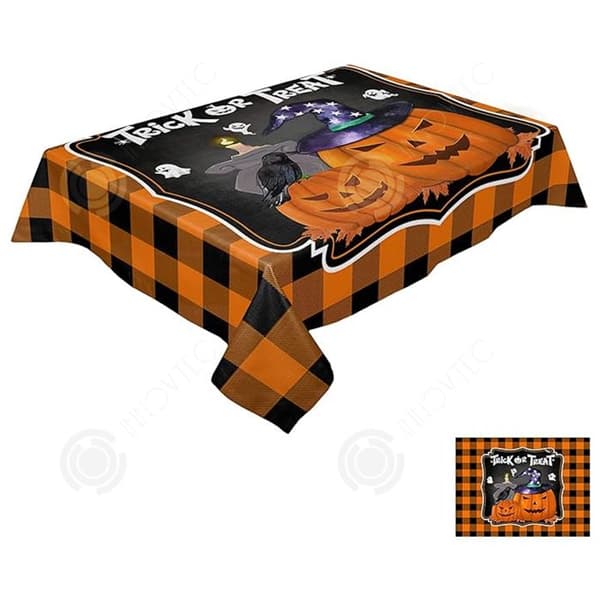INN Halloween duk 153x259cm halloween fyrkantig duk pumpa och spindelnät skrämmande halloween dekoration inomhustyg