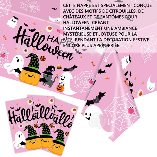 INN Halloween 137x274cm Halloween Duk Rolig och söt Halloween Duk Rosa Spider Web Pumpkin Duk Lämplig för barn