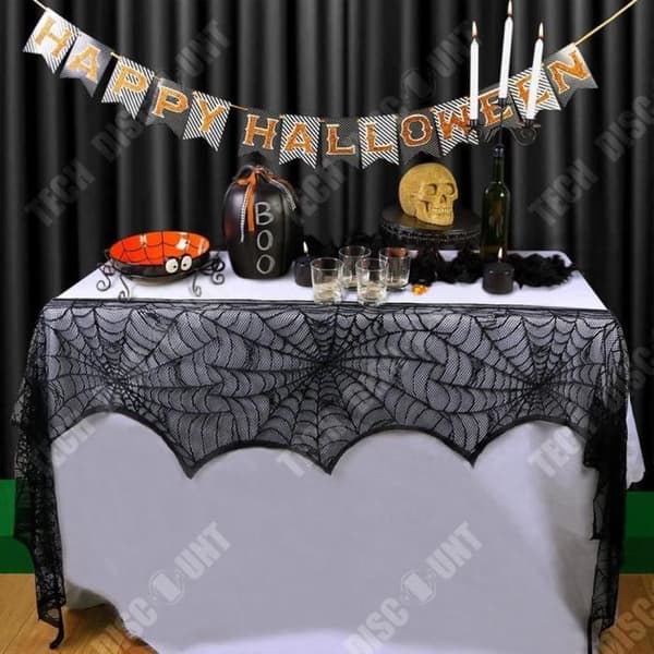 TD® Halloween dekoration Halloween bordsduk svart spets Mesh stil bordslöpare