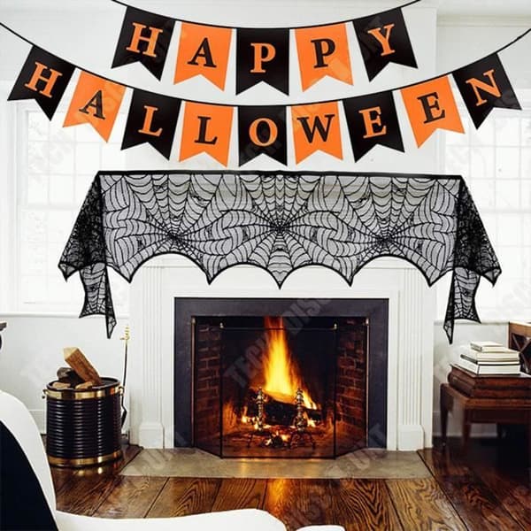 TD® Halloween dekoration Halloween bordsduk svart spets Mesh stil bordslöpare