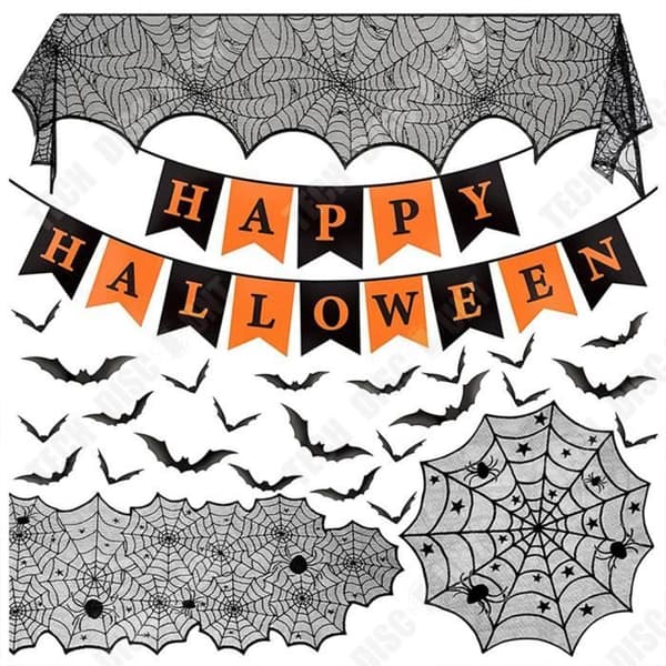 TD® Halloween dekoration Halloween bordsduk svart spets Mesh stil bordslöpare