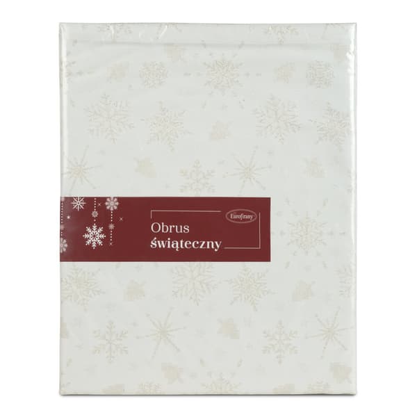 Dekorativ duk FLASH-10 85x85 Eurofirany champagne med silver snöflinga motiv