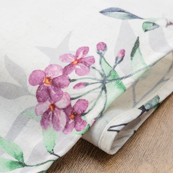 Dekorativ dug NATU-7 140x280 Eurofirany hvid med botaniske blomster