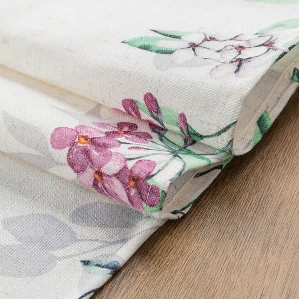 Dekorativ dug NATU-7 140x280 Eurofirany hvid med botaniske blomster