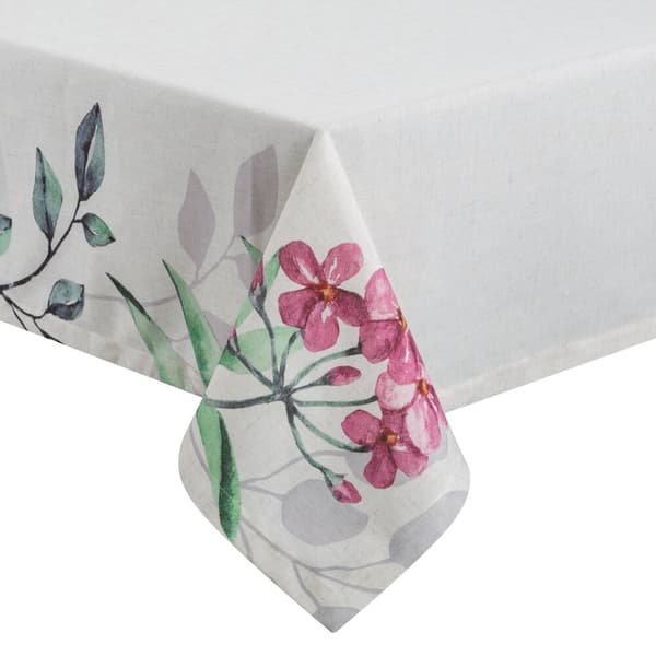 Dekorativ dug NATU-7 140x280 Eurofirany hvid med botaniske blomster