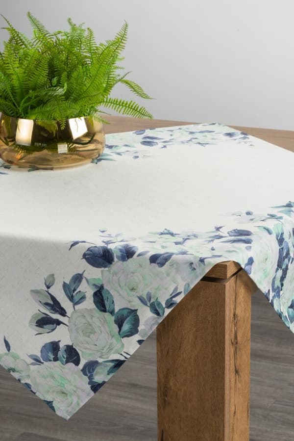 Dekorativ dug NATU-8 85x85 Eurofirany hvid med blå blomster