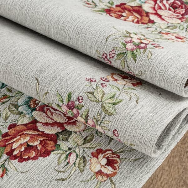 Dekorativ gobelängduk 140x180 Eurofirany askgrå med blommande pioner