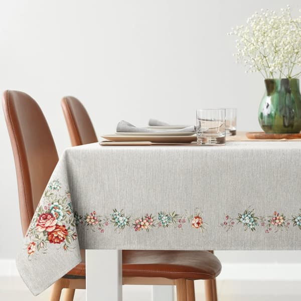 Dekorativ gobelängduk 140x180 Eurofirany askgrå med blommande pioner