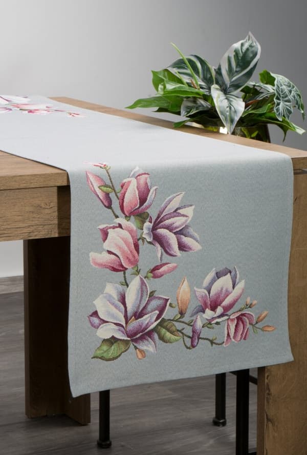 Dekorativ gobelänglöpare 40x100 Eurofirany grå med magnolior