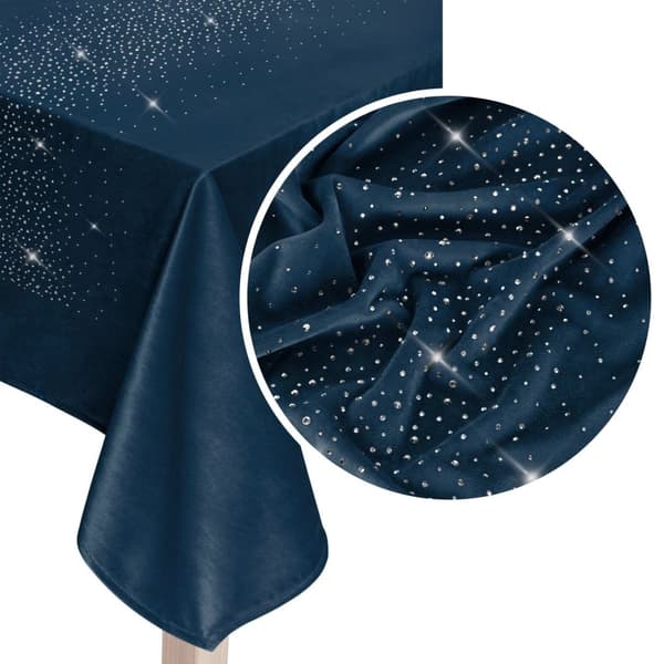 Dekorativ dug SHINY 140x180 velour marineblå med krystaller