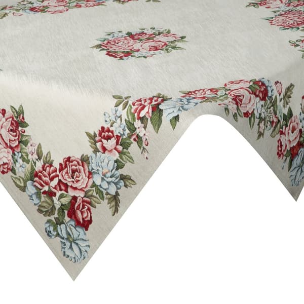 Koristeellinen kuvakudospöytäliina 100x100 Eurofirany luonnollinen värikkäillä kukilla