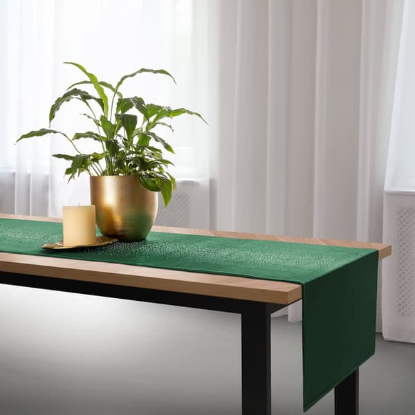 Dekorativ bordløber SHINY 40x140 fløjlsflaskegrøn med krystaller