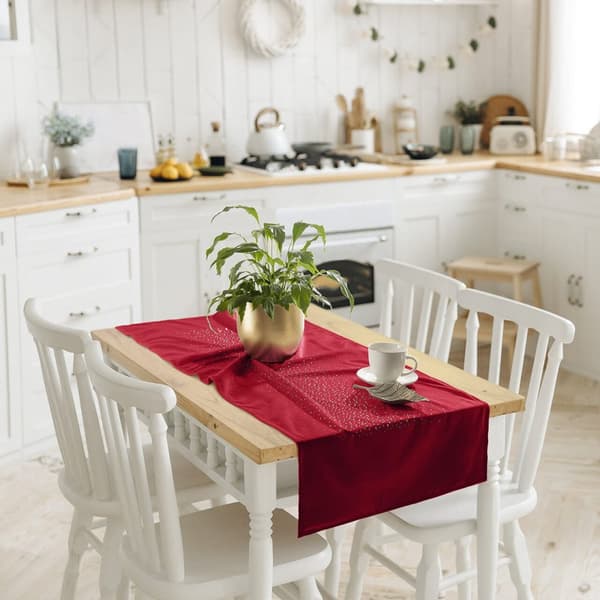 Dekorativ bordløber SHINY 60x120 fløjlsrød med krystaller