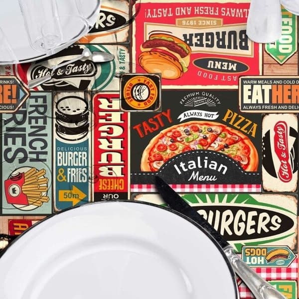 Napp 140 x 240 cm PVC Tryckt Americano – Retro Diner Känsla