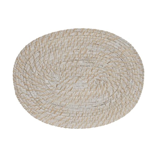 Underlägg Home ESPRIT Vit Naturell Bambu Rattan 40 x 30 x 1 cm
