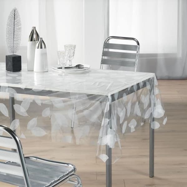 MJUK INTERIÖR Bladtryckt duk Dekorlinje Cristal 140x240 cm vit