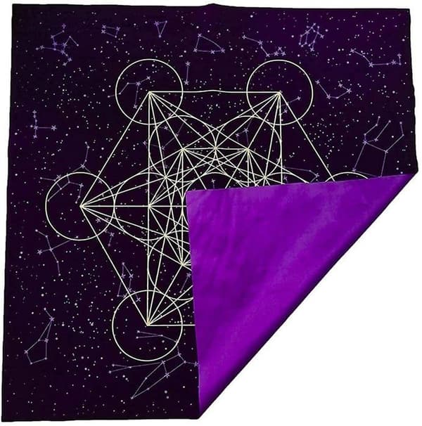 Namvo duk lila sammet Tarot duk tryckt - helig geometri - för tarotälskare - 60 x 60 cm