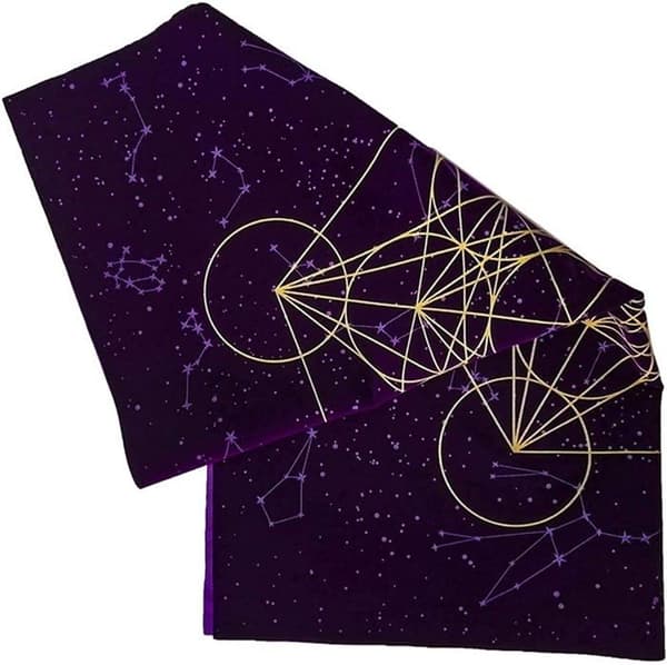 Namvo duk lila sammet Tarot duk tryckt - helig geometri - för tarotälskare - 60 x 60 cm