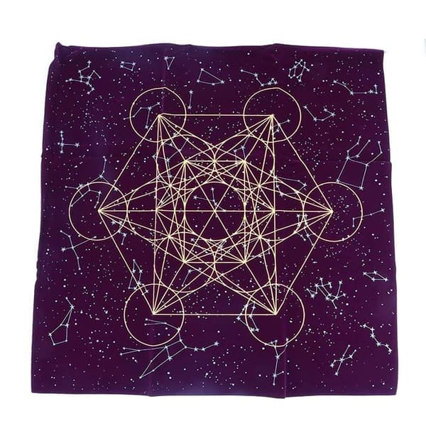 Namvo duk lila sammet Tarot duk tryckt - helig geometri - för tarotälskare - 60 x 60 cm