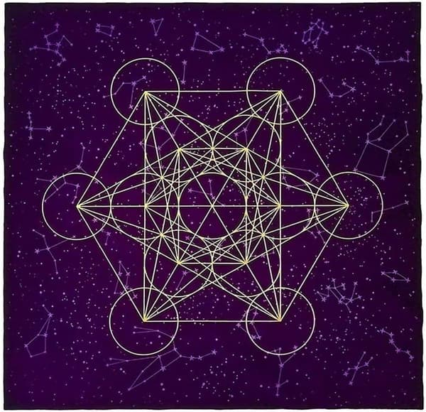 Namvo duk lila sammet Tarot duk tryckt - helig geometri - för tarotälskare - 60 x 60 cm