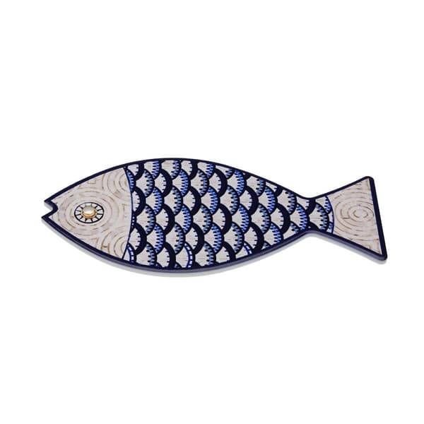 Bordsunderlägg Versa Blå Grå Kork Keramik Fisk 14 x 0,7 x 20 cm