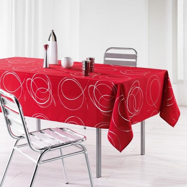 Duk - HARMONIN I INREDNINGEN - Silverfärgade cirklar - Röd - 150x240 cm - Fläckbeständig