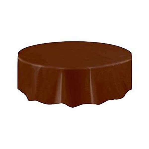 Unique Party Round Plastic Tablecover Brown 213cm