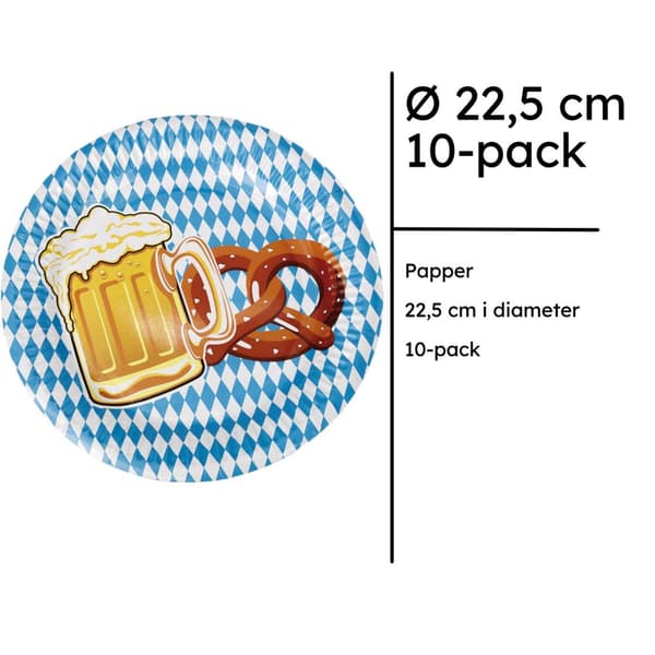 Oktoberfest papirplader 10-pak - komfortable, generøse, levende farver, festlige designs, klassisk bayersk design