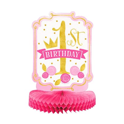 Unique Party Pink/Gold 1st Birthday Honeycomb centrepiece