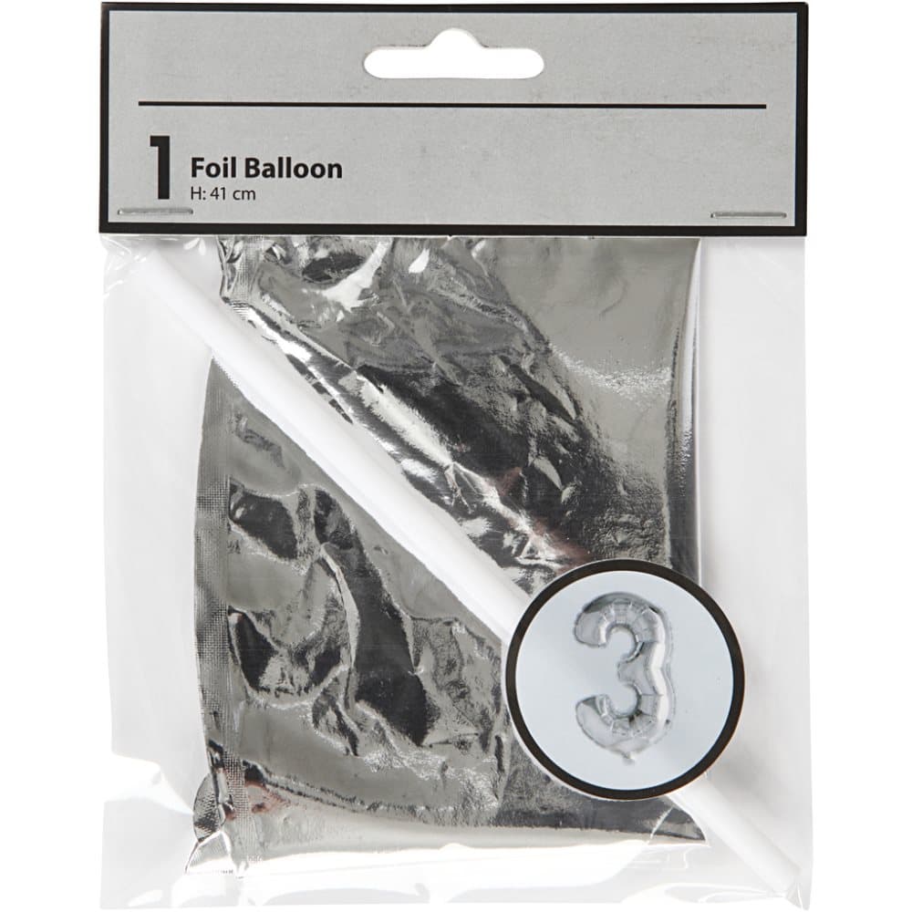 Folieballong, silver, 3, H: 41 cm, 1 st.