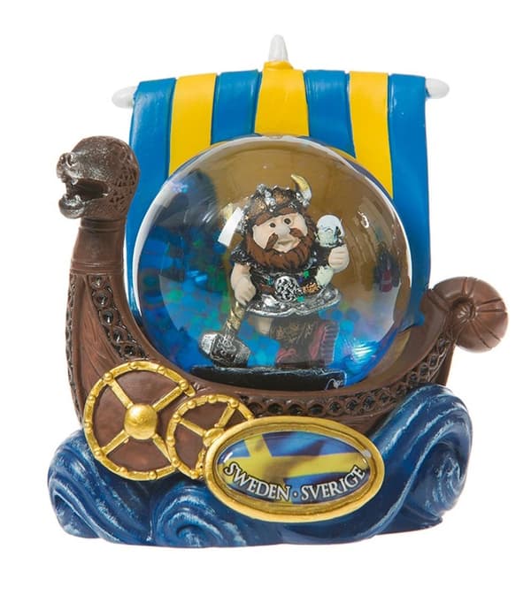 Snöglob Souvenir Vikingskepp Viking med horn & hammare