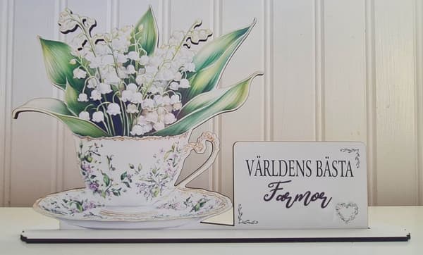 Världens bästa Farmor – Present med Liljekonvalj i Tekopp