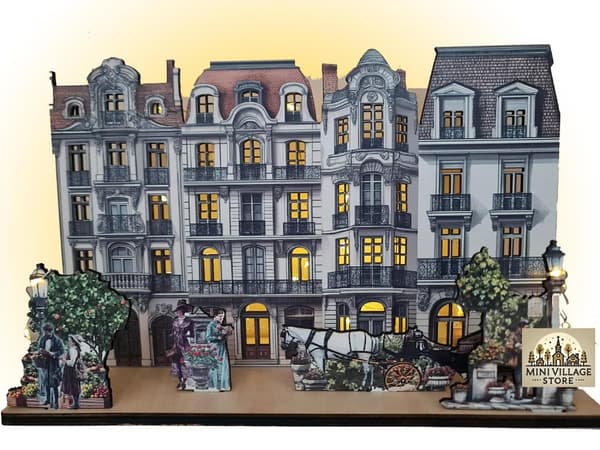 European Townhouse Miniature Scene - perfekt för LED-ljusbelysta fönster