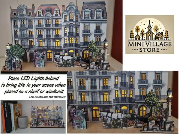 European Townhouse Miniature Scene - perfekt för LED-ljusbelysta fönster