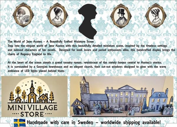 Jane Austen  byscen i miniatyr för hylla Lägg till LED-lampor för att ge liv