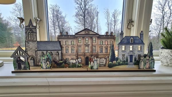Jane Austen  byscen i miniatyr för hylla Lägg till LED-lampor för att ge liv
