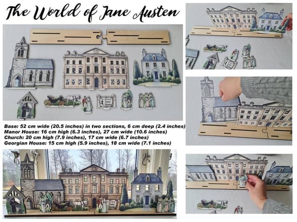 Jane Austen  byscen i miniatyr för hylla Lägg till LED-lampor för att ge liv