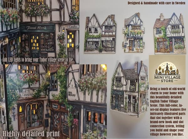 Mini byscen – LED-vänlig design by i engelsk stil -Tudor mini village