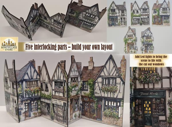 Mini byscen – LED-vänlig design by i engelsk stil -Tudor mini village