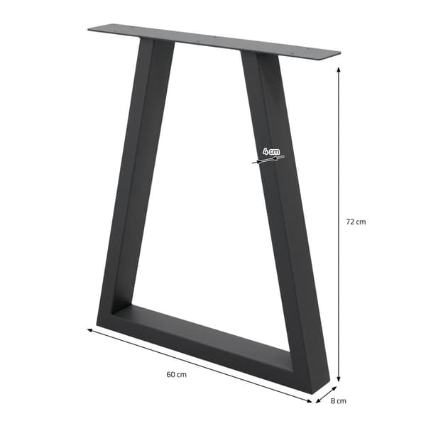 Tabel ben tabelramme trapezformet designe industrielt design bordfod 60 x 72 cm stål