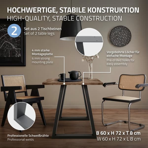 Tabel ben tabelramme trapezformet designe industrielt design bordfod 60 x 72 cm stål