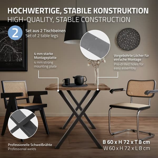 Table legs tabelramme X bordben industrielt design Bordfod 60 x 72 cm stål