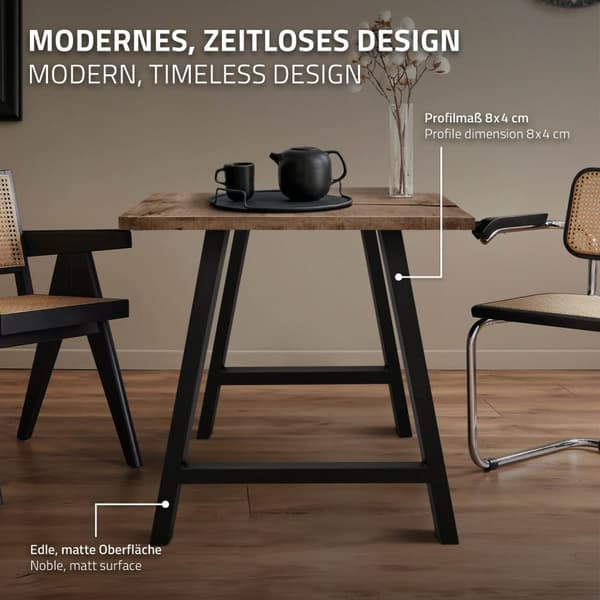 ECD Germany 2-delat bordsstativ i A-form A-design 70 x 72 cm tillverkat av pulverlackerat stål svart i industriell design Bordsfot, bordsben,