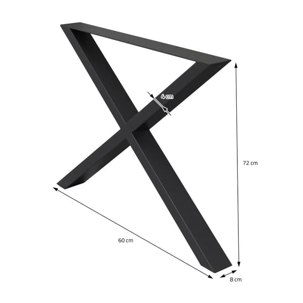ECD Germany 2-osainen pöydän runko 60 x 72 cm, X-muotoinen X-muotoinen risti, valmistettu jauhemaalatusta teräksestä, musta teollisessa muotoilussa.